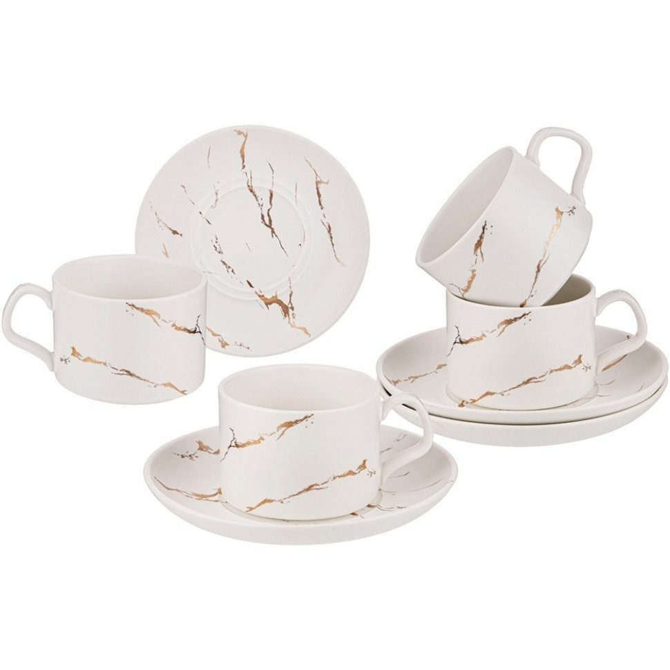 Чайный набор на 4 персоны коллекция "золотой мрамор" объем чашки 250 мл цвет:white Lefard (412-207)