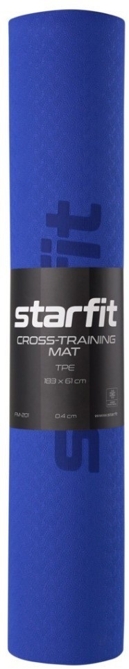 Коврик для йоги и фитнеса STARFIT FM-201, TPE, 183x61x0,4 см, темно-синий/синий (2103974)