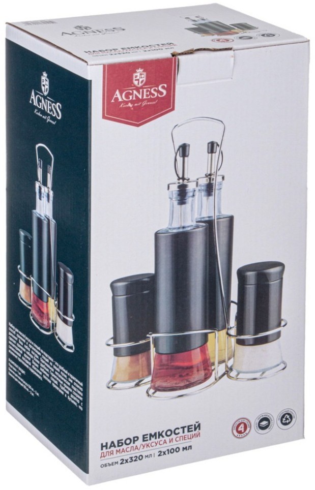 Набор для масла/уксуса и специй на метал.подставке Agness (172-145)
