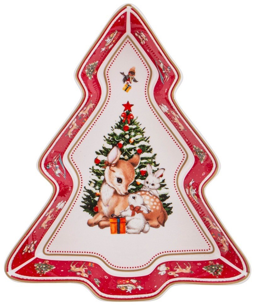 Блюдо lefard "с новым годом!" в форме елки 25х21х4 см красное (85-1960)
