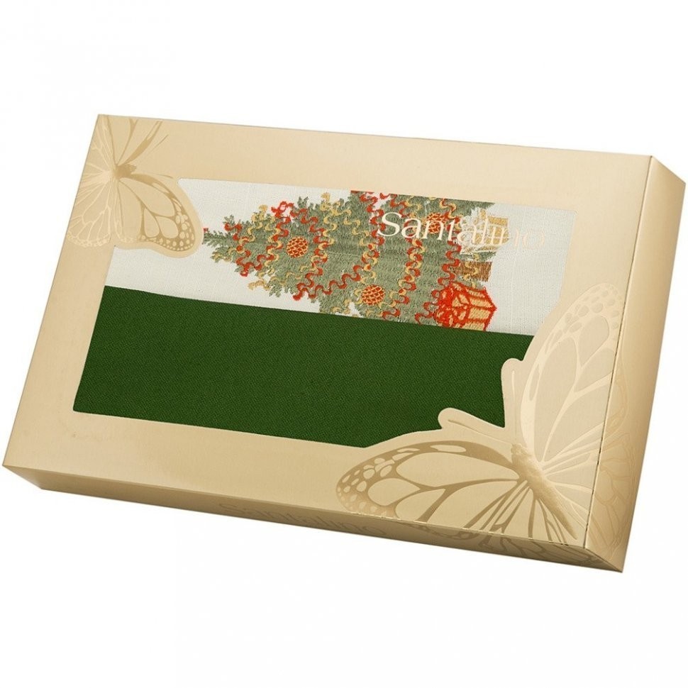 Набор салфеток из 2х шт "ёлка" 40х40 см шампань+зелёный, 100% хлопок SANTALINO (850-817-35)