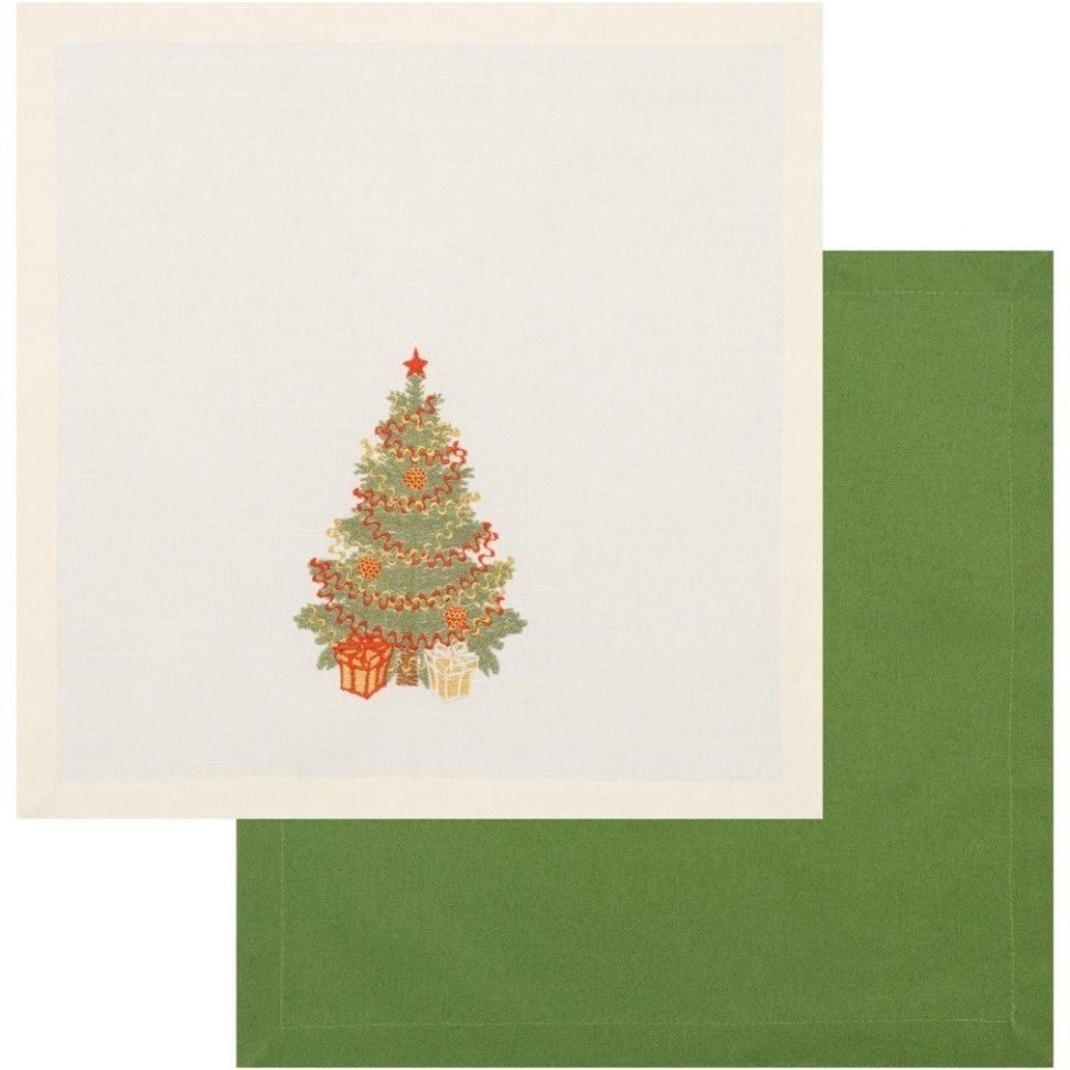 Набор салфеток из 2х шт "ёлка" 40х40 см шампань+зелёный, 100% хлопок SANTALINO (850-817-35)