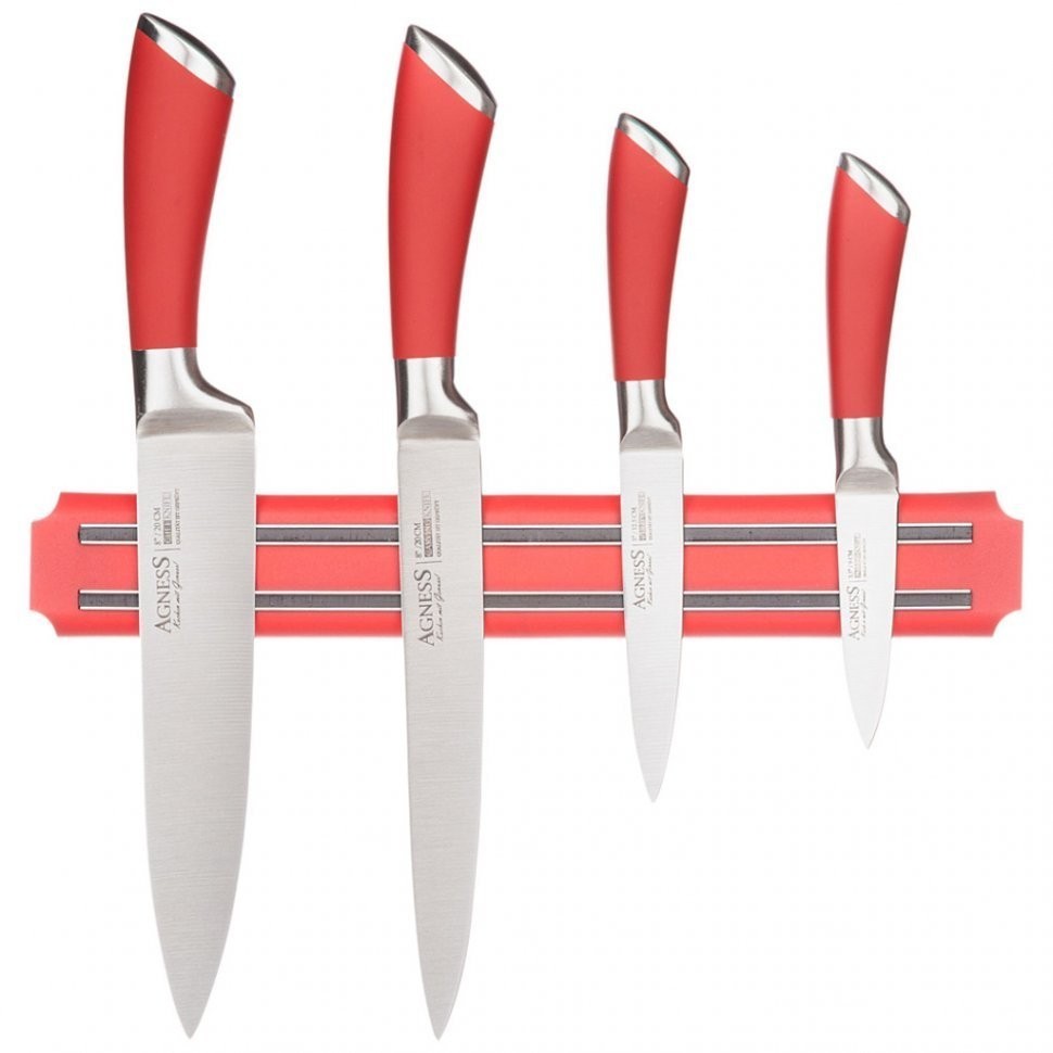 Набор ножей agness 5 пр.с магнитным держателем и ручкой из нерж.стали (911-046)