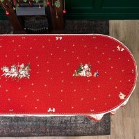 Скатерть овальная &quot;с новым годом&quot; 140х300см ,красный, 100% хлопок,твил пропитка Lefard (850-763-42)