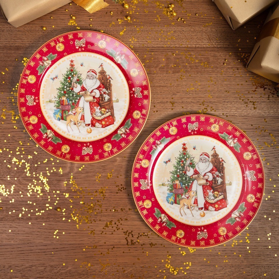 Набор тарелок обеденных lefard "дед мороз" 2 шт. 27 см красный (85-1719-1)