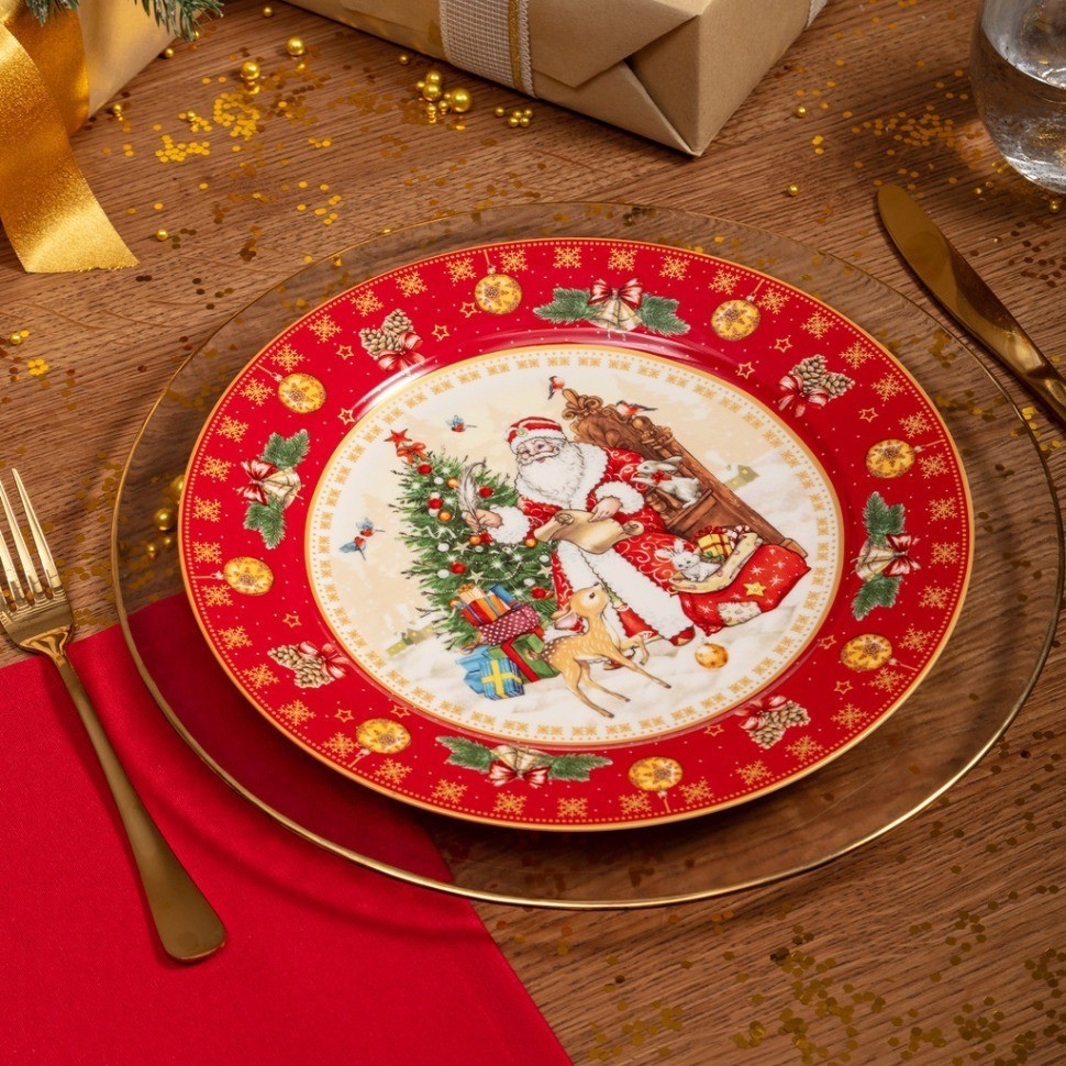 Набор тарелок обеденных lefard "дед мороз" 2 шт. 27 см красный (85-1719-1)