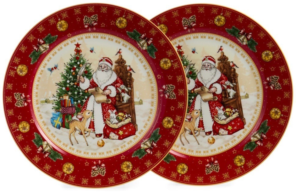Набор тарелок обеденных lefard "дед мороз" 2 шт. 27 см красный (85-1719-1)