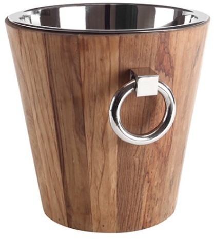 Емкость для охлаждения вина D312, тиковое дерево, сталь, Shiny Nickel, ROOMERS FURNITURE