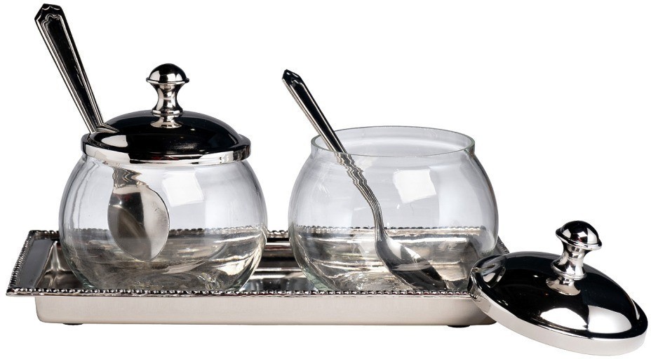 Емкость д/хранения стекло/нерж.сталь (набор 2 шт на подставке) (TT-00012012)