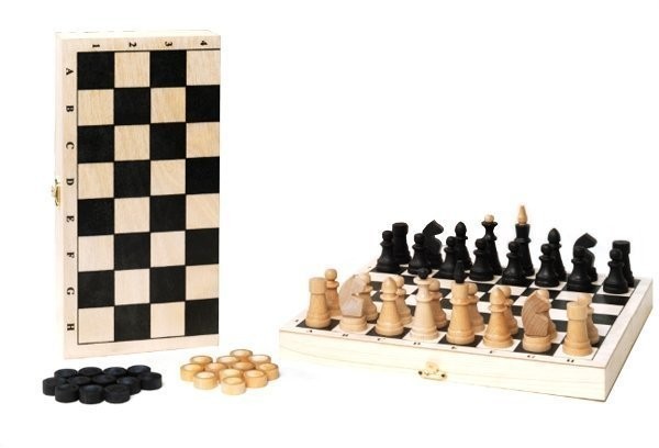 Игра 2в1 дорожная с обиходными деревянными шахматами "Объедовские" (шахматы, шашки) "Классика" (290* (46161)