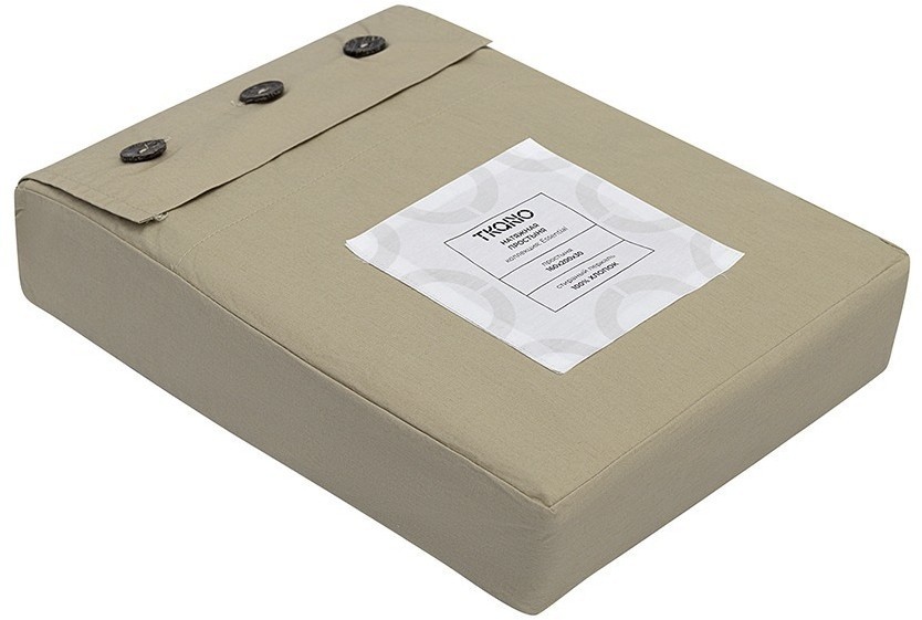 Простыня на резинке из стираного перкаля бежево-серого цвета из коллекции essential, 160х200х30 см (77759)