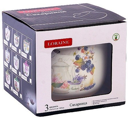 Сахарница с крышкой 520мл с ложкой 3пр Утренняя свежесть LORAINE (60193)
