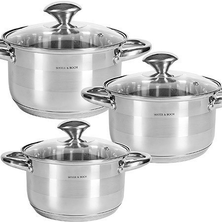 Набор кастрюль 3 шт из нержавеющей стали с крышками MAYER BOCH (30996)