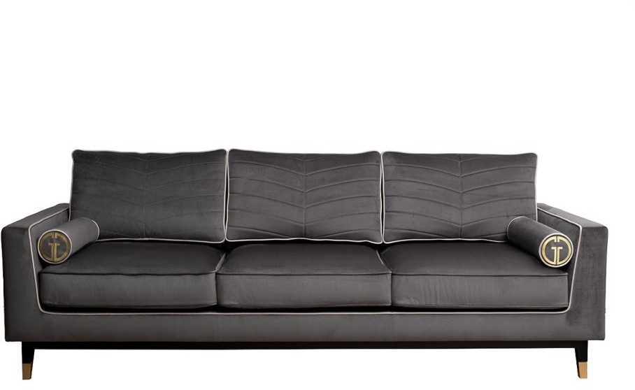 Диван Madrid Memory с кантом трехм. без мех.,велюр серый Colt1003+Colt030 (TT-00013556)