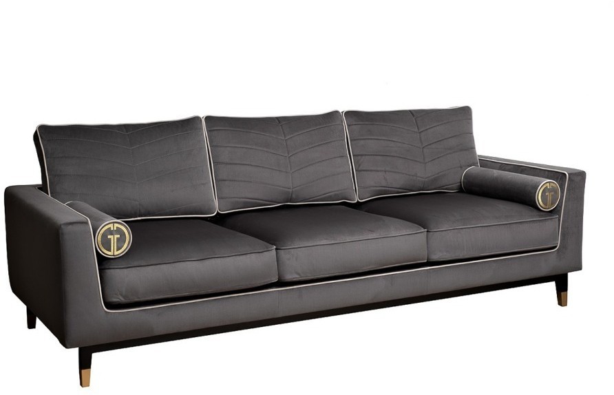 Диван Madrid Memory с кантом трехм. без мех.,велюр серый Colt1003+Colt030 (TT-00013556)