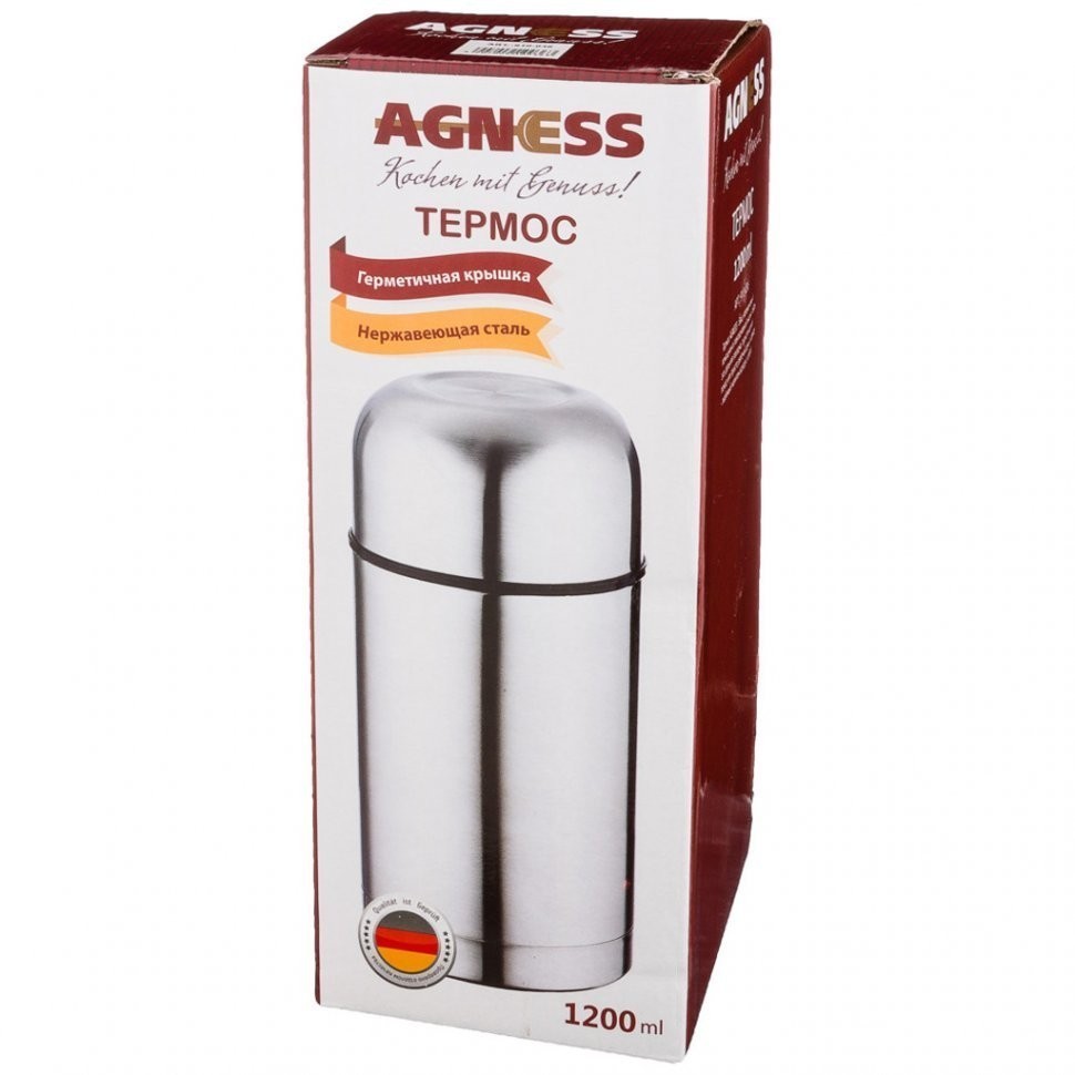 Термос agness с широким горлом 1200 мл, колба нерж.сталь (910-036)