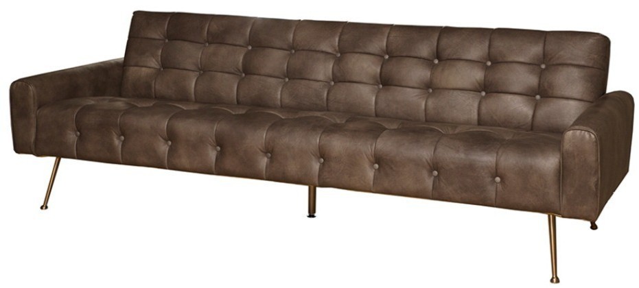 Диван S0210-01-3D/brown#66, обивка кожа, ножки нержавеющая сталь, brown/gold, ROOMERS FURNITURE