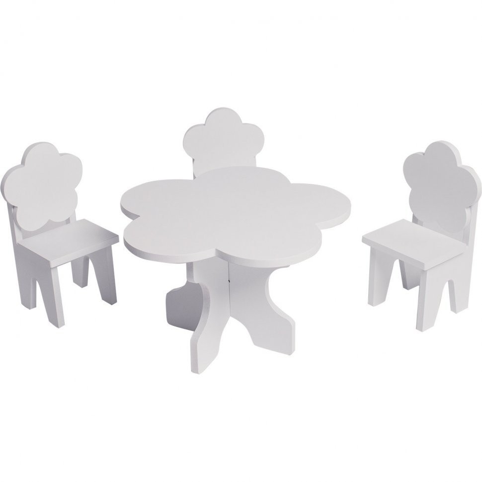 Набор мебели для кукол "Цветок": стол + стулья, цвет: белый (PFD120-42)