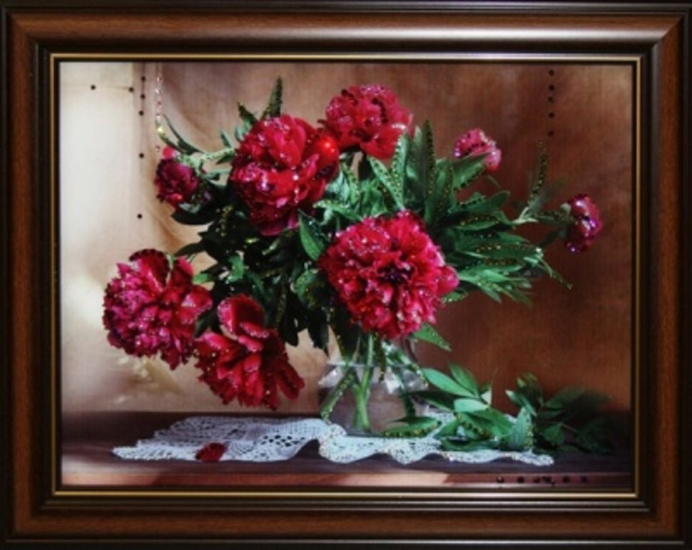 Картина Букет пионов с кристаллами Swarovski (1417)