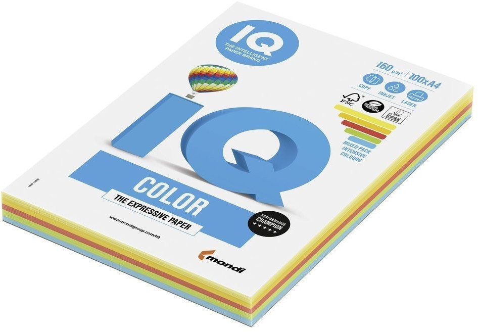 Бумага цветная для принтера IQ Color А4 160 г/м2 100 листов 5 цветов RB02/110852 (3) (65635)