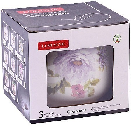 Сахарница с крышкой 520 мл с ложкой Цветы LORAINE (60237)