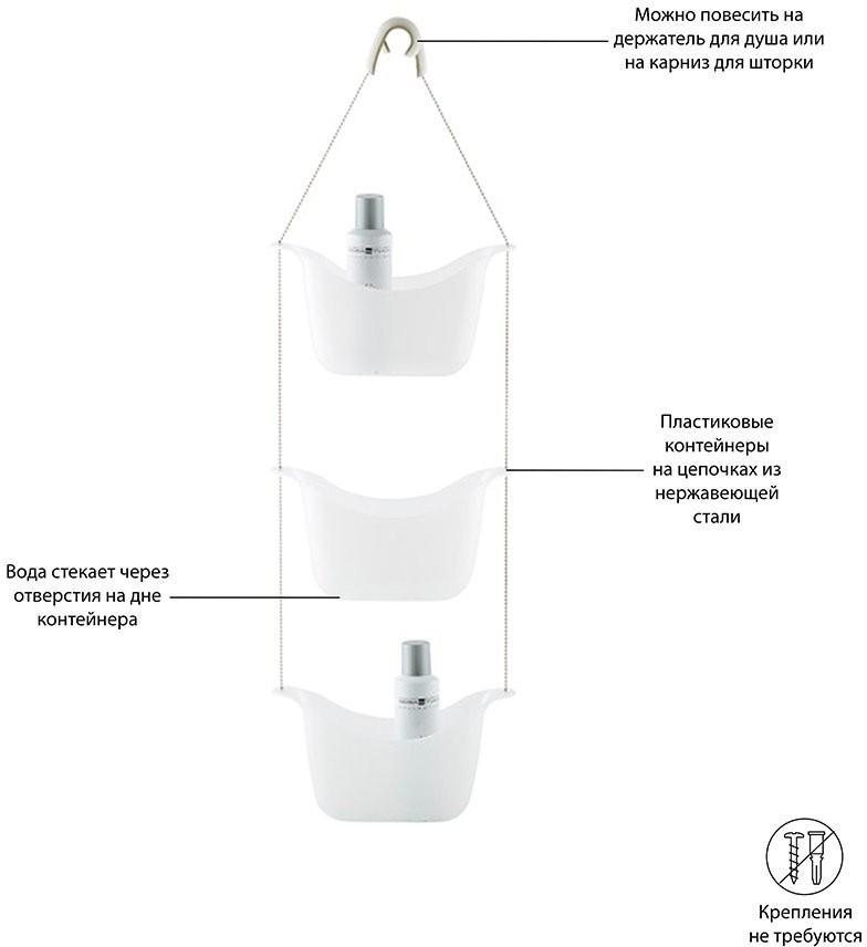 Органайзер для душа bask, белый/никель (41637)
