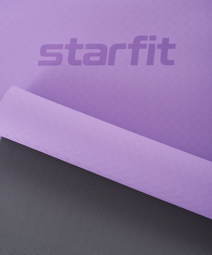 Коврик для йоги и фитнеса FM-201, TPE, 183x61x0,6 см, фиолетовый пастель/серый (2103980)
