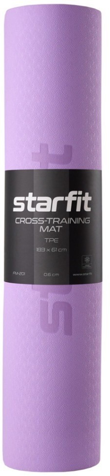 Коврик для йоги и фитнеса STARFIT FM-201, TPE, 183x61x0,6 см, фиолетовый пастель/серый (2103980)