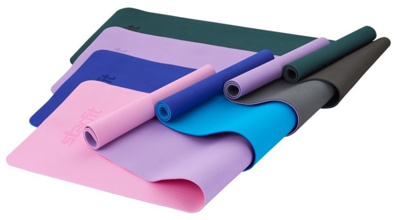 Коврик для йоги и фитнеса STARFIT FM-201, TPE, 183x61x0,6 см, фиолетовый пастель/серый (2103980)