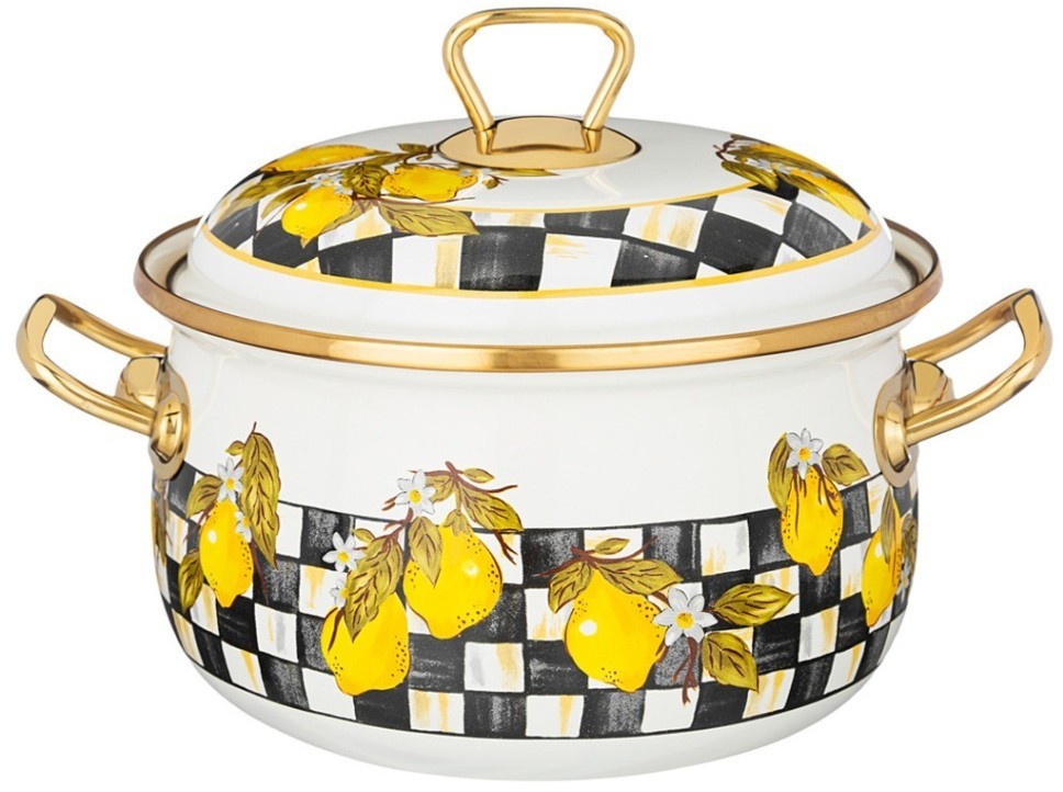 Кастрюля эмалированная agness с крышкой, лимон 2,8л, диа.18см подходит для индукцион.пл (950-552)