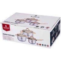 Набор посуды agness со стекл.крышками, 6пр. ковш 1,2л/ диа.14см, кастрюли 2,5л/18см, 3,5л/диа.20см Agness (937-747)