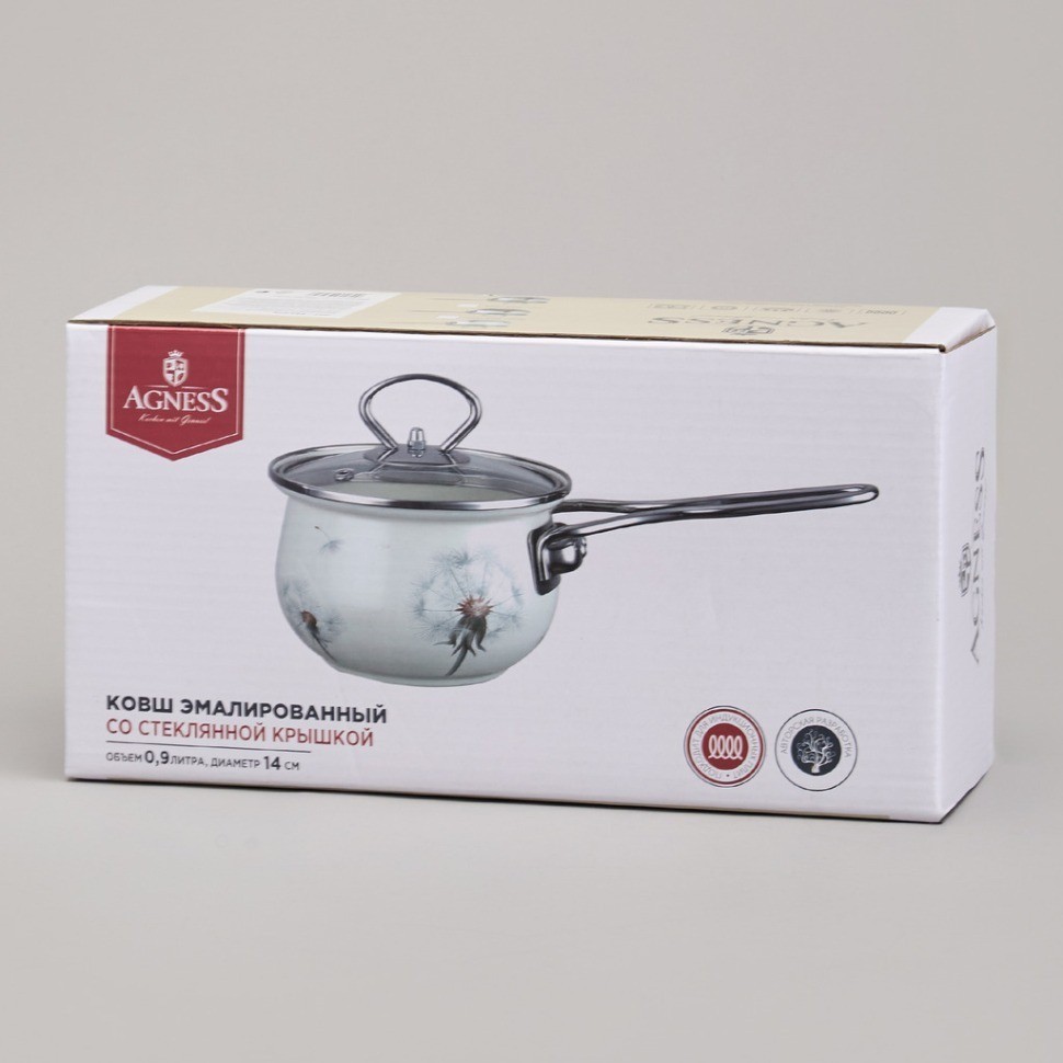 Ковш эмалированный серия "lavender cats" 0,9л, диа 14 см Agness (943-079)