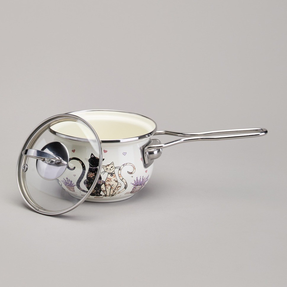 Ковш эмалированный серия "lavender cats" 0,9л, диа 14 см Agness (943-079)