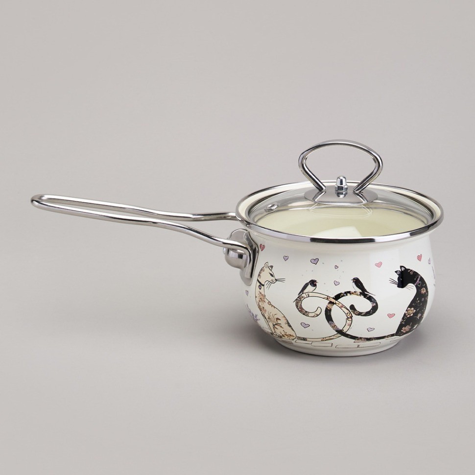 Ковш эмалированный серия "lavender cats" 0,9л, диа 14 см Agness (943-079)