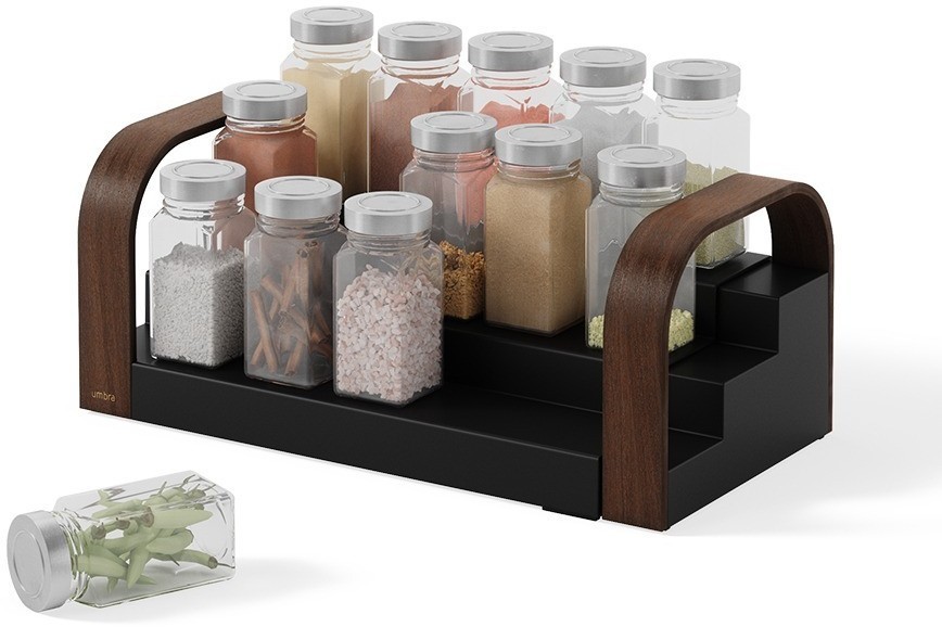 Полка для специй трехъярусная раздвижная bellwood, черная/орех (78715)