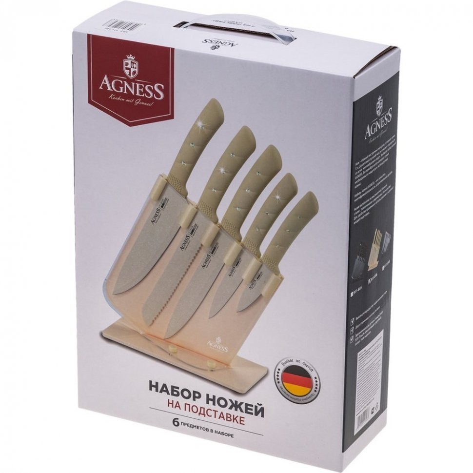 Набор ножей agness "арктик" на пластиковой подставке, 6 предметов Agness (911-646)