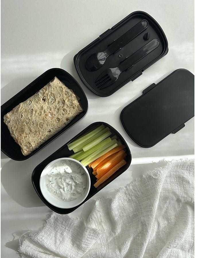 Ланч-бокс с приборами food time, 1 л, черный (74930)