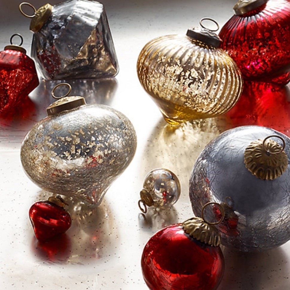 Новогодняя игрушка ATJ 557, стекло, Antique silver, RESTORATION HARDWARE