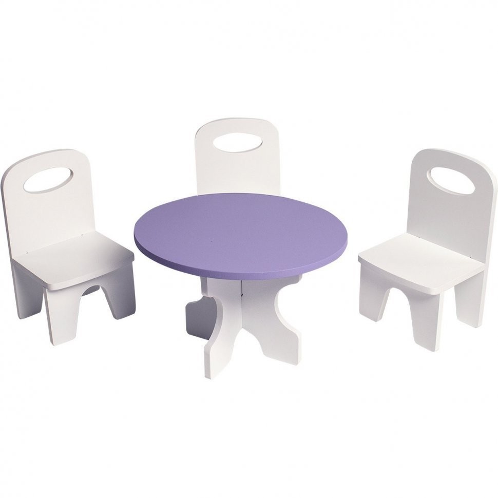 Набор мебели для кукол "Классика": стол + стулья, цвет: белый/фиолетовый (PFD120-40)
