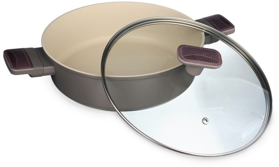 Сотейник со стекл. крышкой и антипригарным покрытием pfluon marble, 26*7,5 см Agness (902-105)