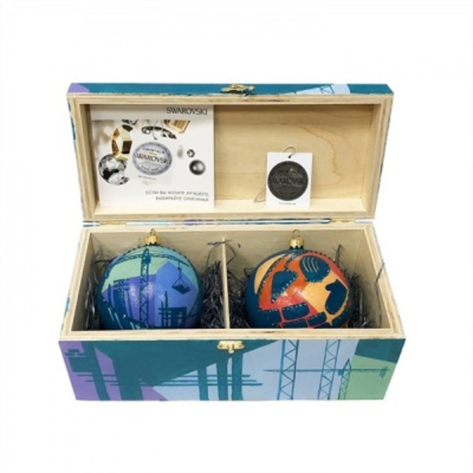 Новогодний набор на 2 шара Строители 1 с кристаллами Swarovski (2165)