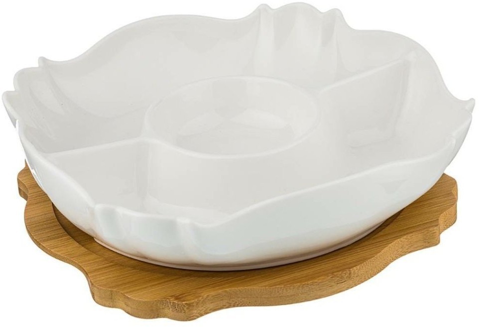 Менажница 3 секции на  дерев. подставке lefard 27*27*6 см (474-067)