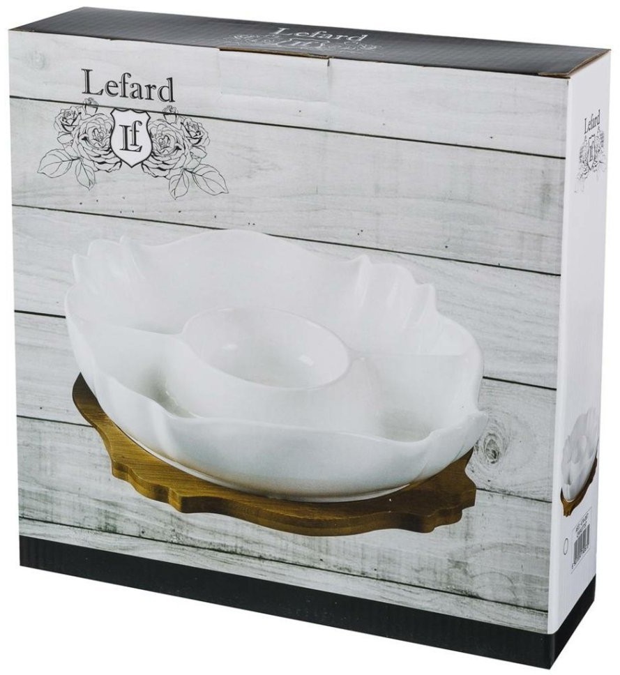 Менажница 3 секции на  дерев. подставке lefard 27*27*6 см (474-067)