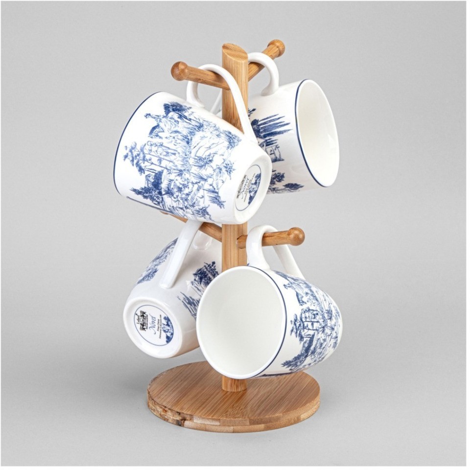 Набор кружек  lefard "novel" на дерев. подставке 4 шт. 380 мл (577-217)