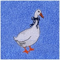 Комплект полотенец из 2-х шт 50х30 в корзине &quot;гуси&quot;,х/б 100%,вышивка/махра, белый+синий SANTALINO (850-840-1)