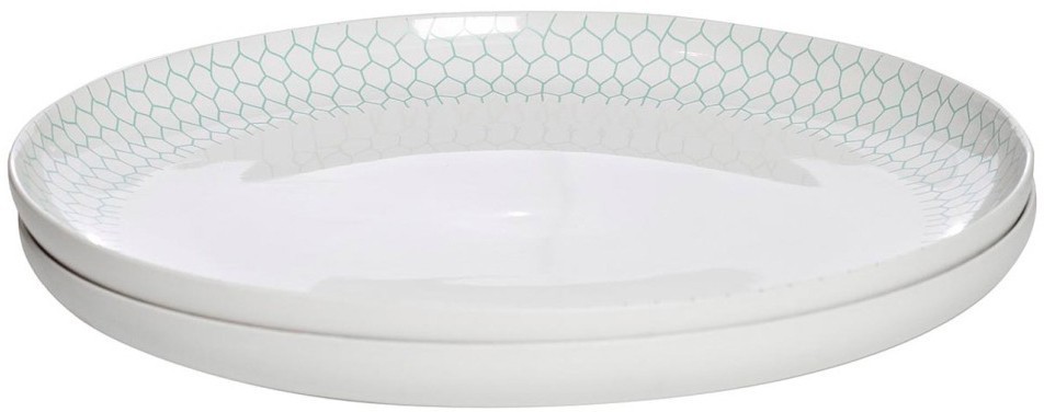 Тарелка белая с бирюзовым рисунком (2) 30*30*3,3 (D-00002633)