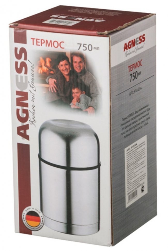 Термос agness с широким горлом 750 мл.колба нерж.сталь (910-034)