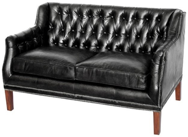 Диван 8829-2D/black#76, обивка кожа, ножки дерево, Black, ROOMERS FURNITURE