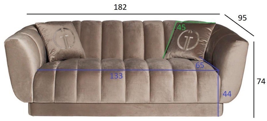 Диван двухместный велюр серый 182*95*74см (TT-00013314)