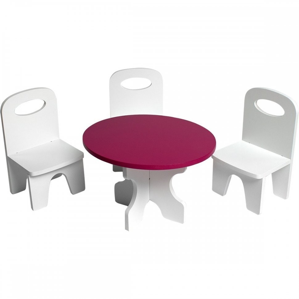Набор мебели для кукол "Классика": стол + стулья, цвет: белый/ягодный (PFD120-39)
